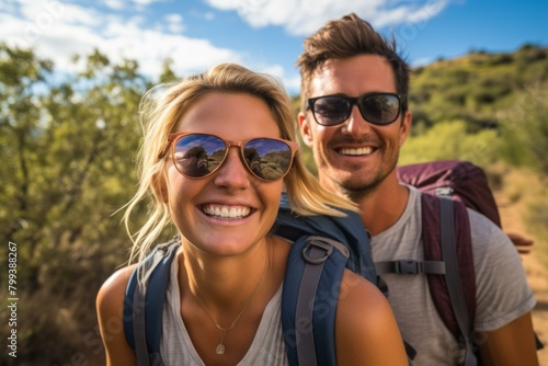 Happy couple hiking in the mountains © Adobe Contributor