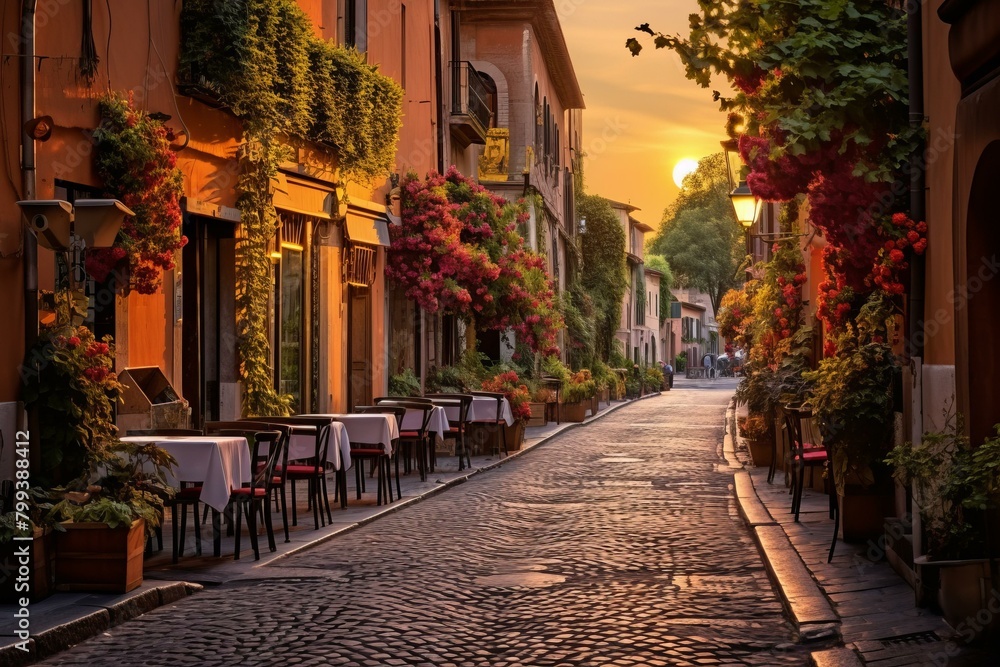 Charming cobblestone street in a small Italian town