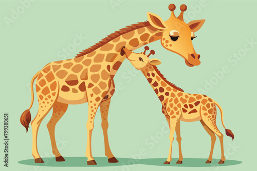 mama giraffe nuzzles her newborn calf with a long, affectionate lick.