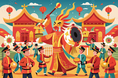 majestic lunar new year procession with drummers and musicians photo