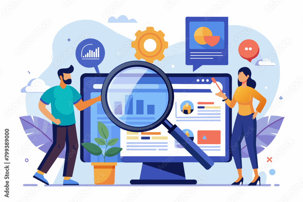 magnifying glass examines a website visitor's digital footprint, revealing valuable customer insights. magnifying glass examines a website visitor's digital footprint, revealing valuable customer insights.
