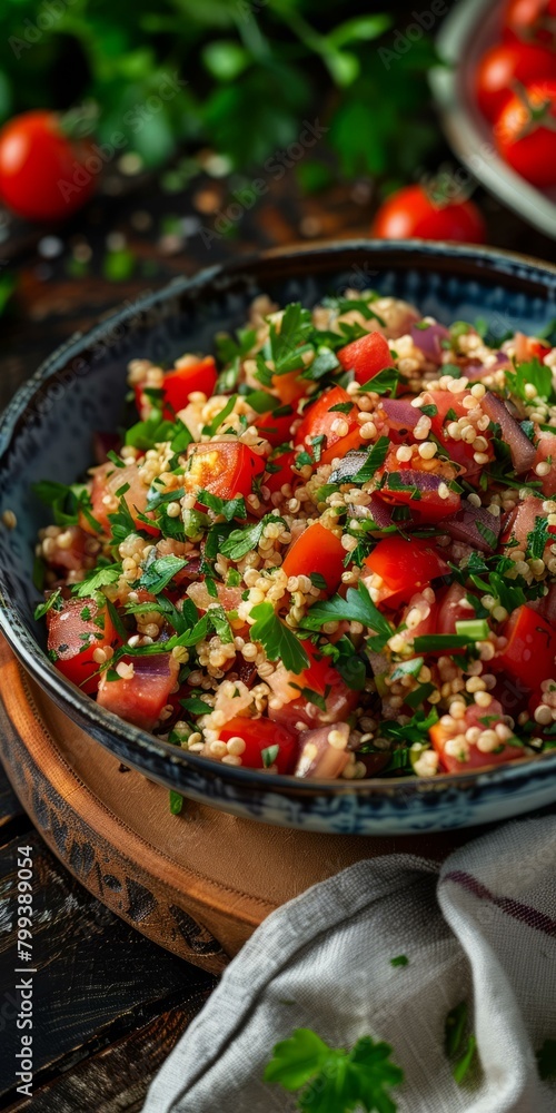 Quinoa salad with tomatoes, red onion and parsley