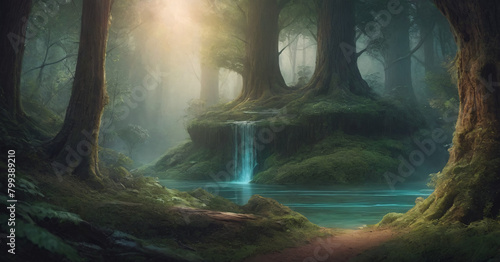 Fantasy beauty vibrant green woodland nature for magic botanical charming wallpaper © Mr.Pancho Store