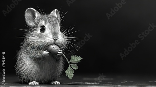   A rodent devours a parsnip against a dark backdrop photo