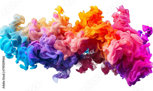 Vibrant Rainbow Color Ink Explosions in Water Isolated on transparent