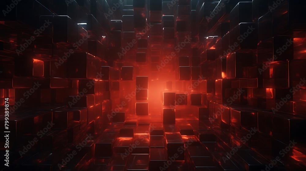 Obraz premium Luminous Red Background Illuminates Transparent Brick Pattern: A Captivating Visual Composition for Creative Projects