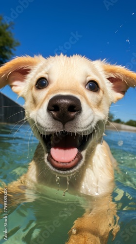 Happy dog swimming in a pool © Adobe Contributor