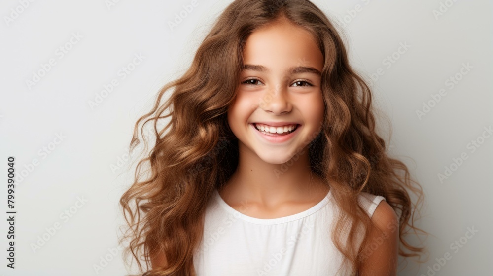 Portrait of a smiling young girl with long brown hair Portrait of a smiling young girl with long brown hair