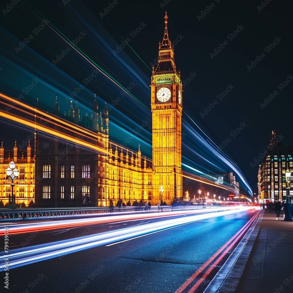 Night view of the Palace of Westminster and Big Ben in London