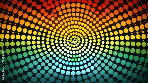   A multicolored background featuring circles and a spiral design centrally located  against a black backdrop