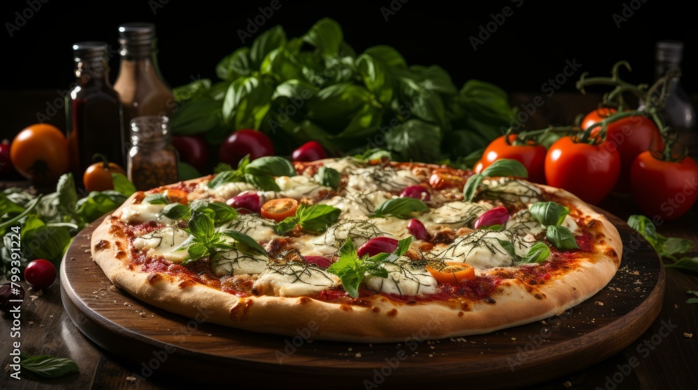 A delicious pizza with fresh ingredients