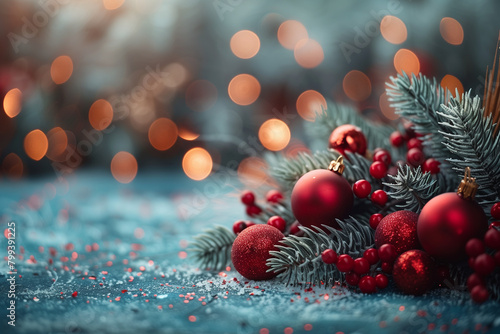 Christmas background with branches and balls