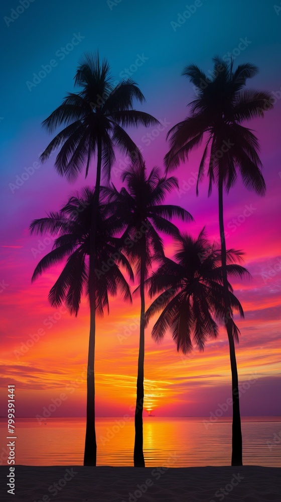 Tropical Beach Sunset With Palm Trees