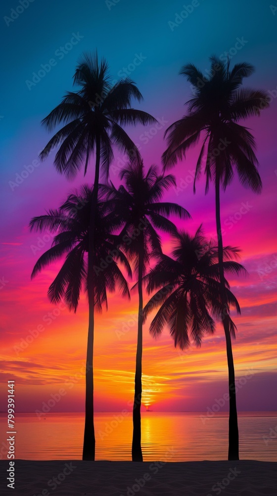 Tropical Beach Sunset With Palm Trees Tropical Beach Sunset With Palm Trees