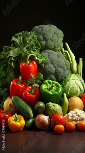 A variety of fresh vegetables are arranged together on a wooden table. © Adobe Contributor