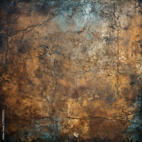 Abstract painting with a rough texture and a blue, cracked surface photo