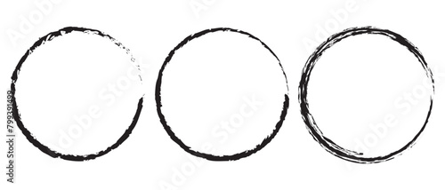 Set of hand drawn doodle ellipses design. Hand drawn circle line sketch set isolated on white background. Abstract, Modern design element, circle with brush. Circles icon with black brush circles.  photo