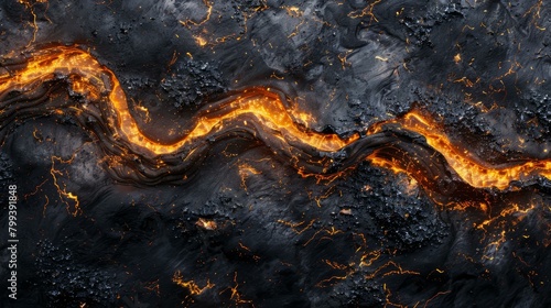 Lava flow over cracked earth photo