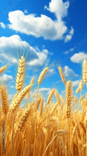 Wallpaper Mural A field of golden wheat under a blue sky with white clouds Torontodigital.ca