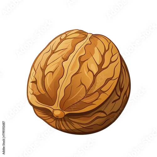 Fresh walnut nut cartoon style on white background