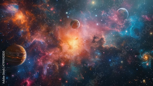 Planets and stars in outer space photo