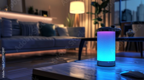 Smart Home Technology Futuristic AI Assistant Illuminating Modern Living Space with Warmth and Efficiency