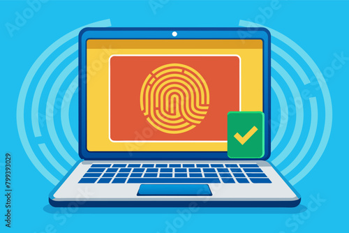 laptop with a built-in fingerprint scanner vector for secure login and data protection.