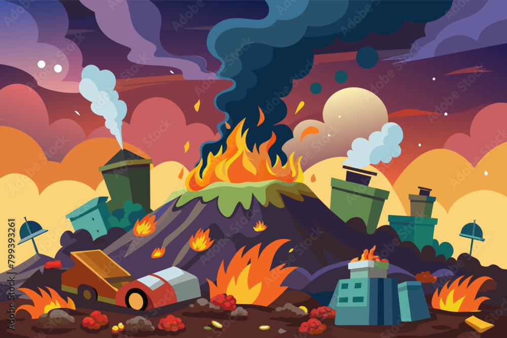 landfill fire billowing toxic smoke into the air, posing a serious ...