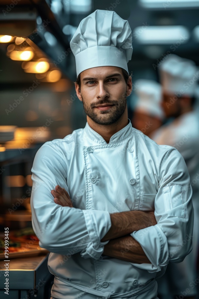 Confident Chef Standing in a Restaurant Kitchen