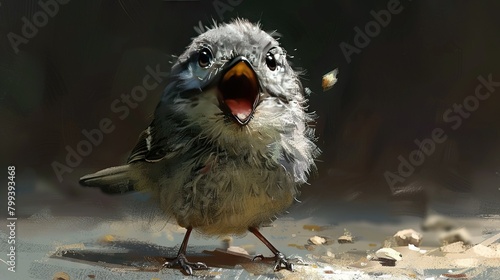   Small bird with its mouth open and mouth wide open © Anna