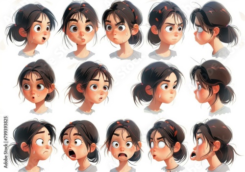 A collection of cartoon girl facial expressions