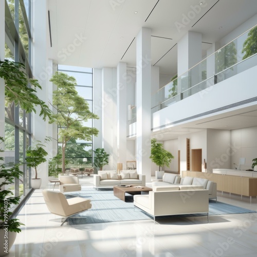 A modern office lobby with a large indoor garden © Adobe Contributor