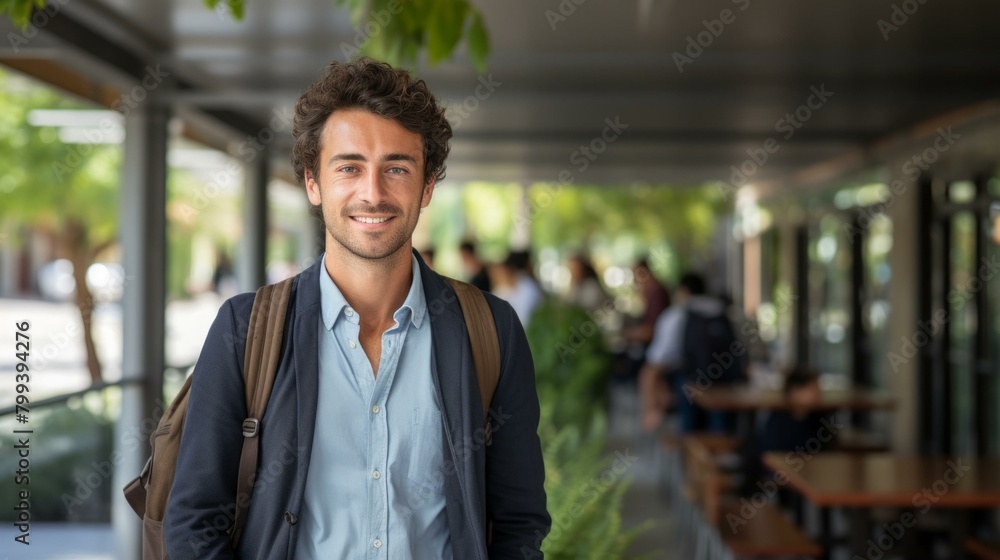 Portrait of a smiling young man with a backpack Portrait of a smiling young man with a backpack