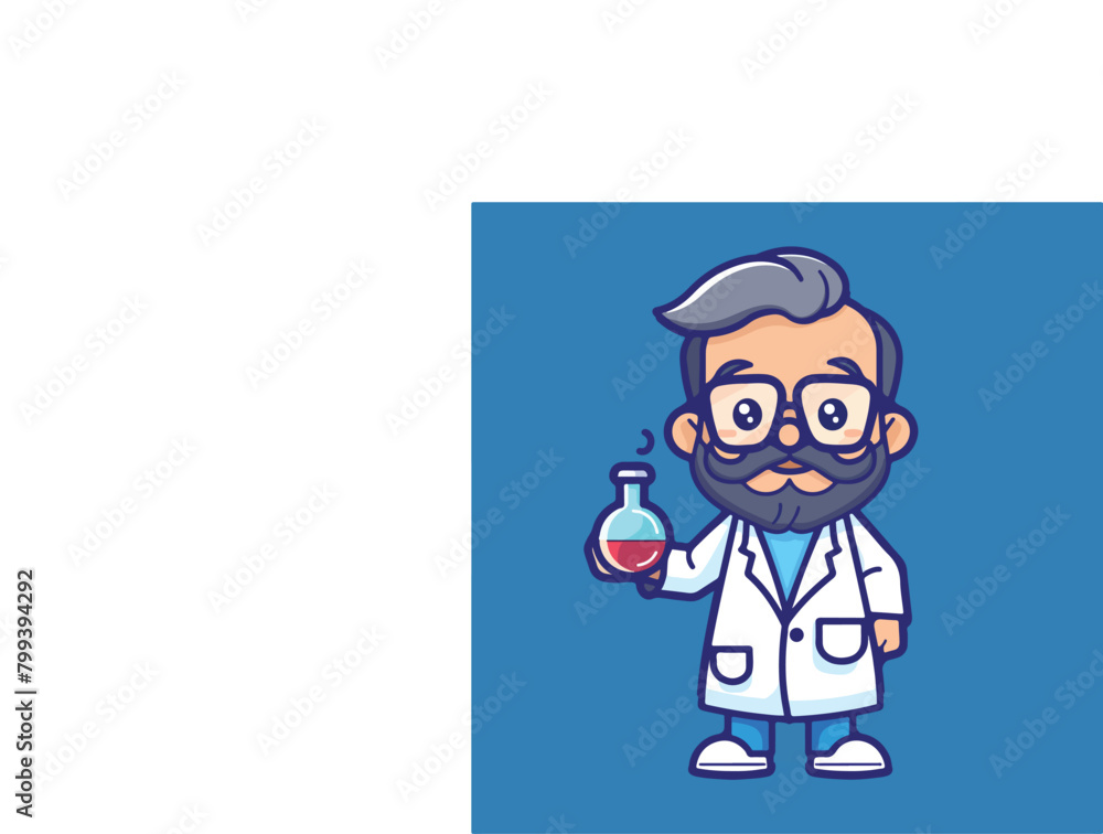 Professor mascot holding chemical liquid bottle Professor mascot holding chemical liquid bottle