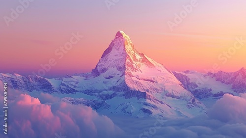 The majestic Matterhorn mountain glowing in the setting sun