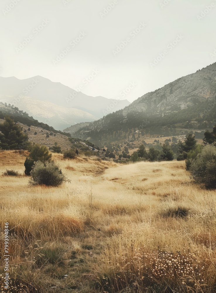 Obraz premium A vast golden field with mountains in the distance