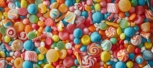 illustration of different bright colored sweets, candies, lollipops, marmalade. photo