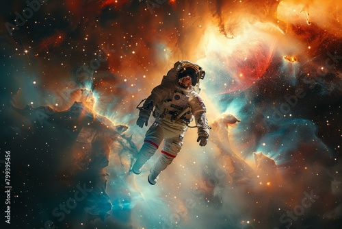 Astronaut in Space with Colorful Nebula