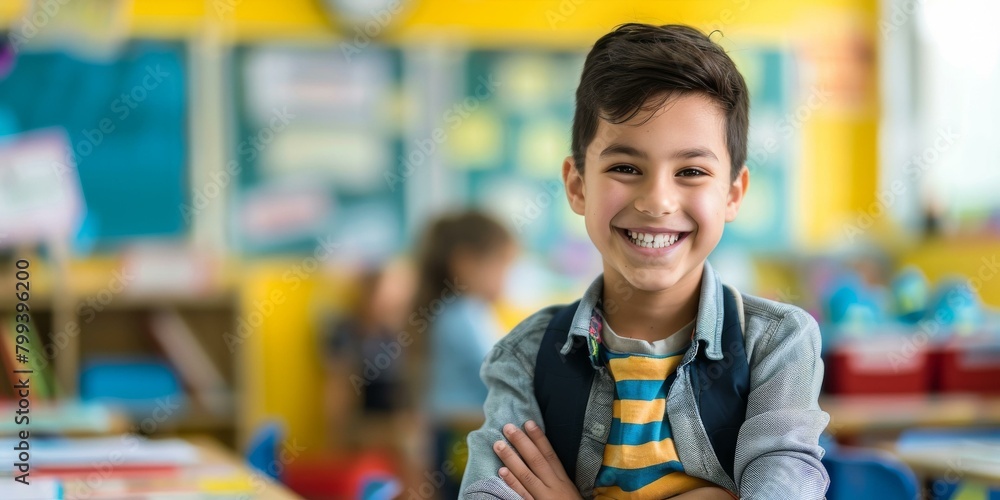 Portrait of a smiling Hispanic elementary school student in a classroom Portrait of a smiling Hispanic elementary school student in a classroom