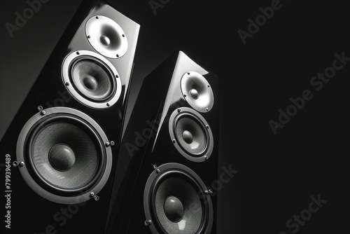 Black and white image of two speakers on a black background photo