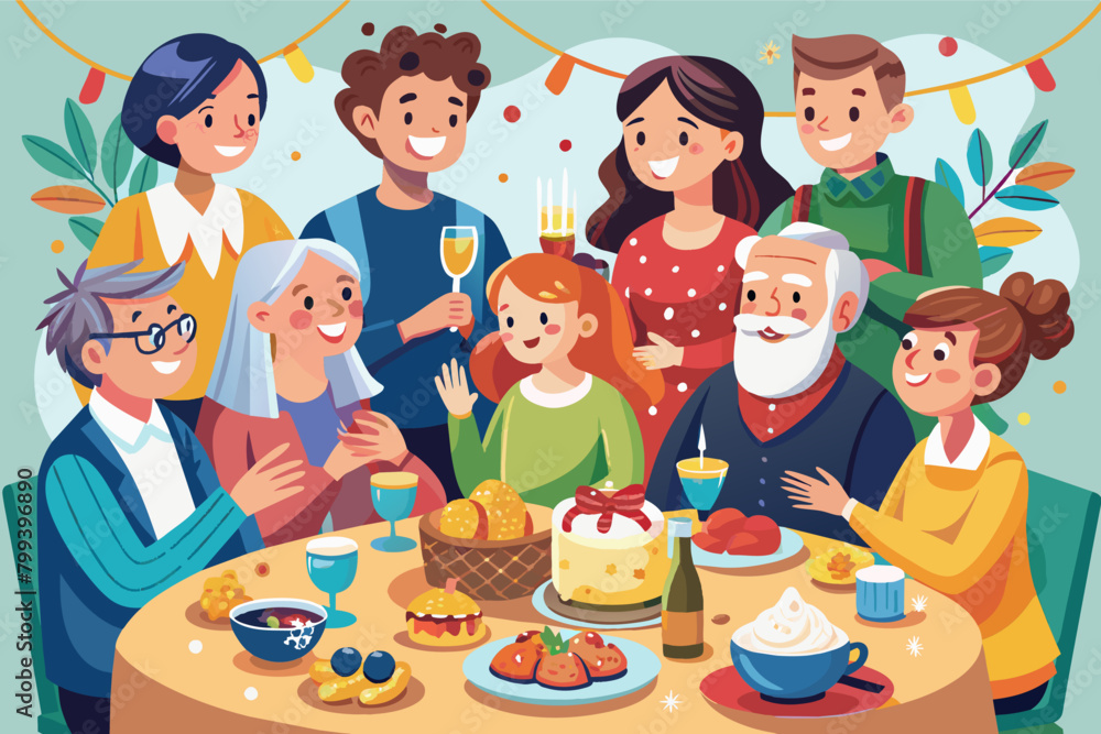 heart warming illustration of a family celebrating and enjoy birthday party snaks heart warming illustration of a family celebrating and enjoy birthday party snaks