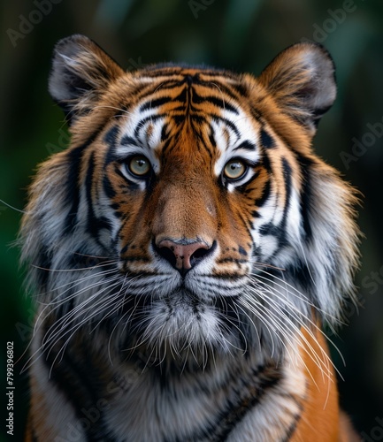 A close-up portrait of a tiger