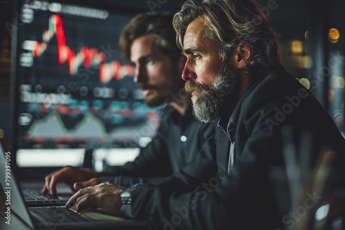 A professional trader strategizes in a financial office, analyzing stock market data for investment. © Andrii Zastrozhnov