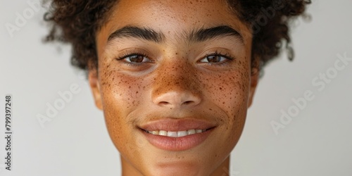 African teenage boy with pure skin, emphasizing wellness and skincare in a close-up portrait.