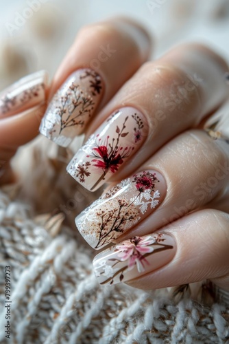 Close-up of a hand with a floral nail art