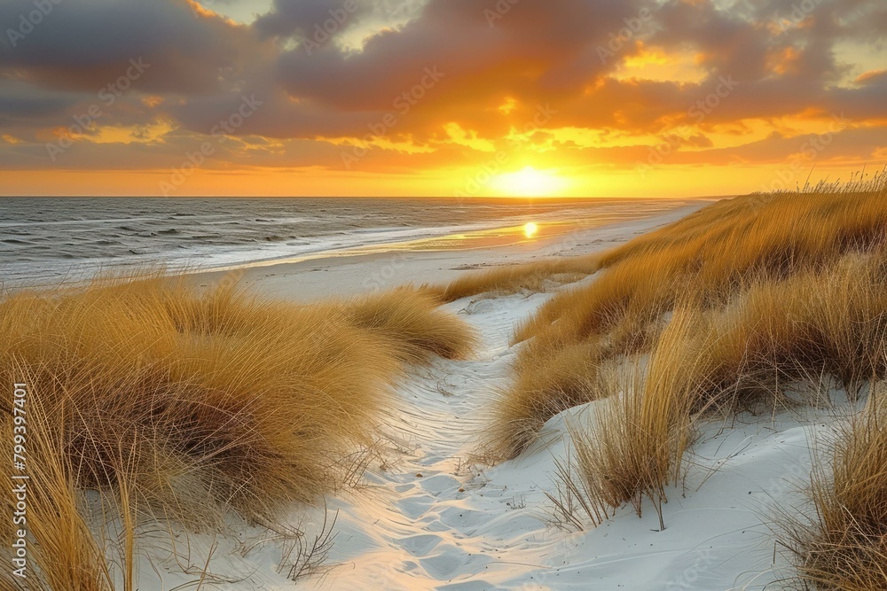 The setting sun casts long shadows over the windswept dunes The setting sun casts long shadows over the windswept dunes