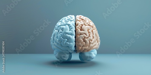 3D illustration of a human brain split in two halves photo