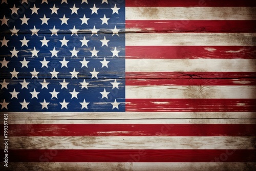 American flag painted on wooden background
