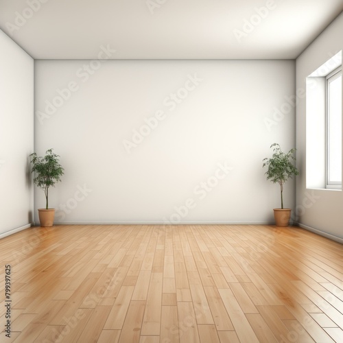 Bright and Airy Empty Room With Hardwood Floors and Potted Plants