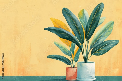 Two Large Potted Plants With Yellow and Green Leaves